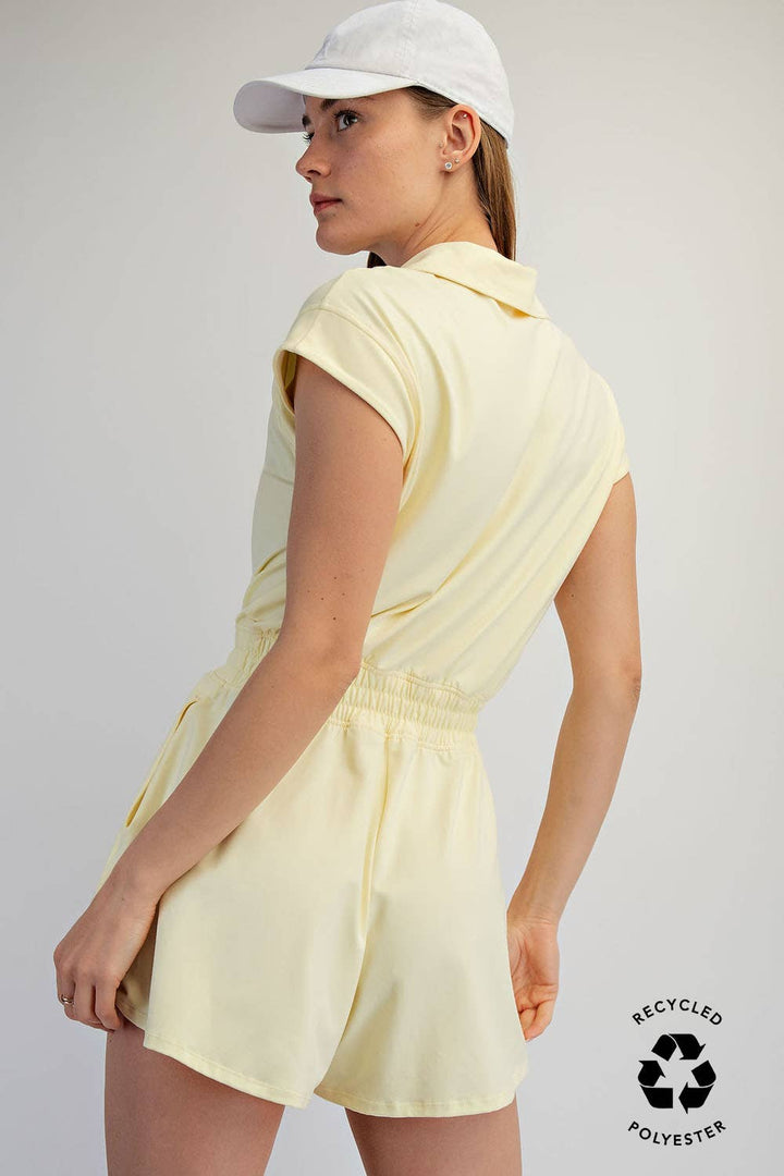 RAE MODE BUTTER SHORT SLEEVE QUARTER ZIP ROMPER