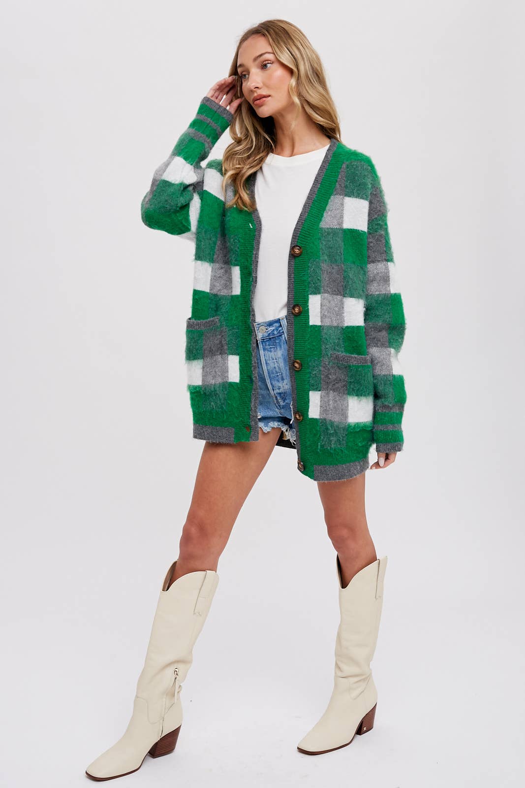 TARTAN PLAID CARDIGAN - Green