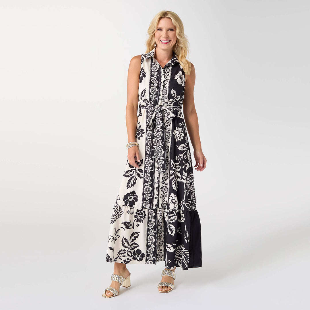 Joelle Printed Collared Maxi Dress with Tie