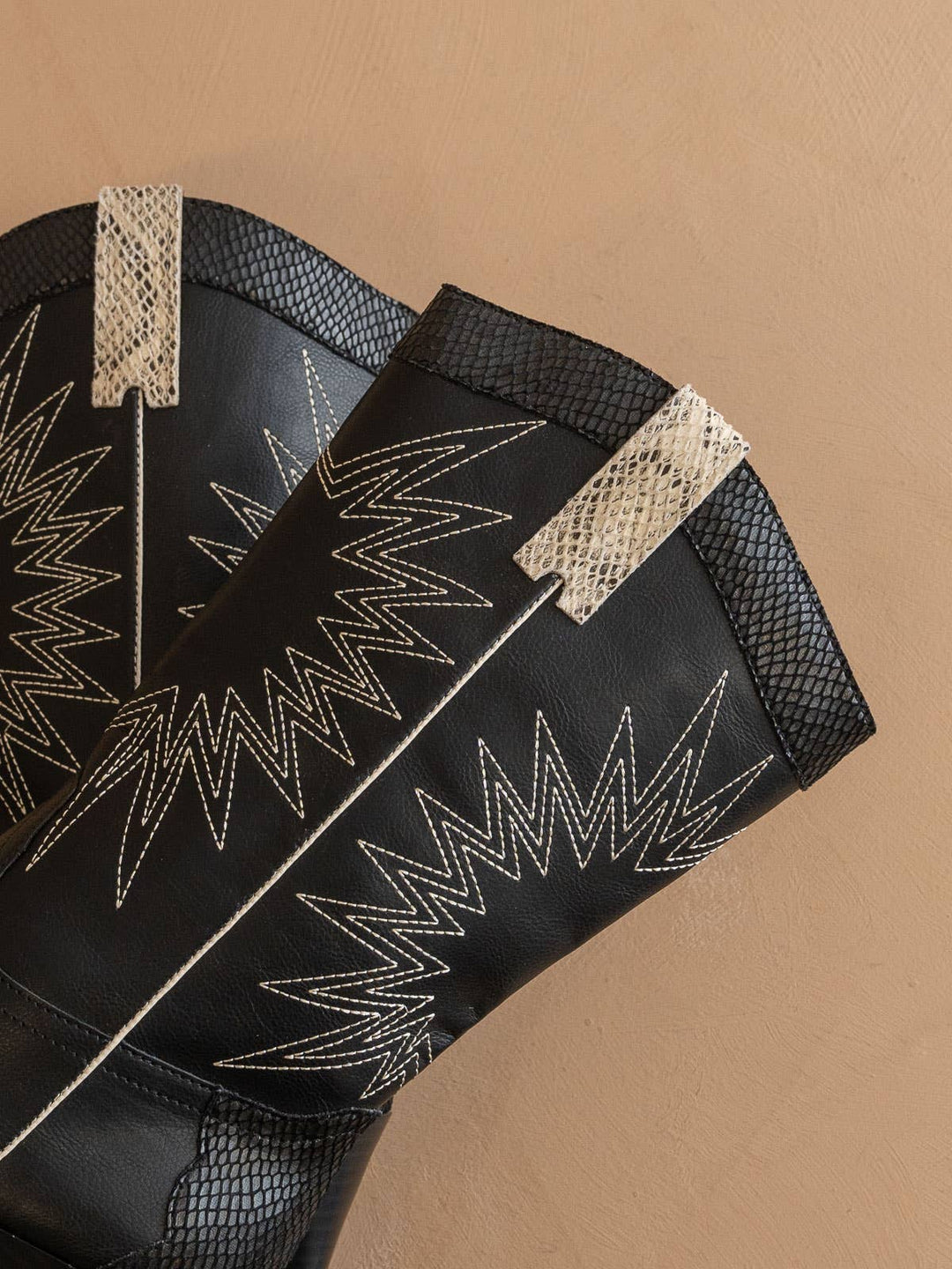 The Halle Black | Paneled Cowboy Western Boot Snake Print