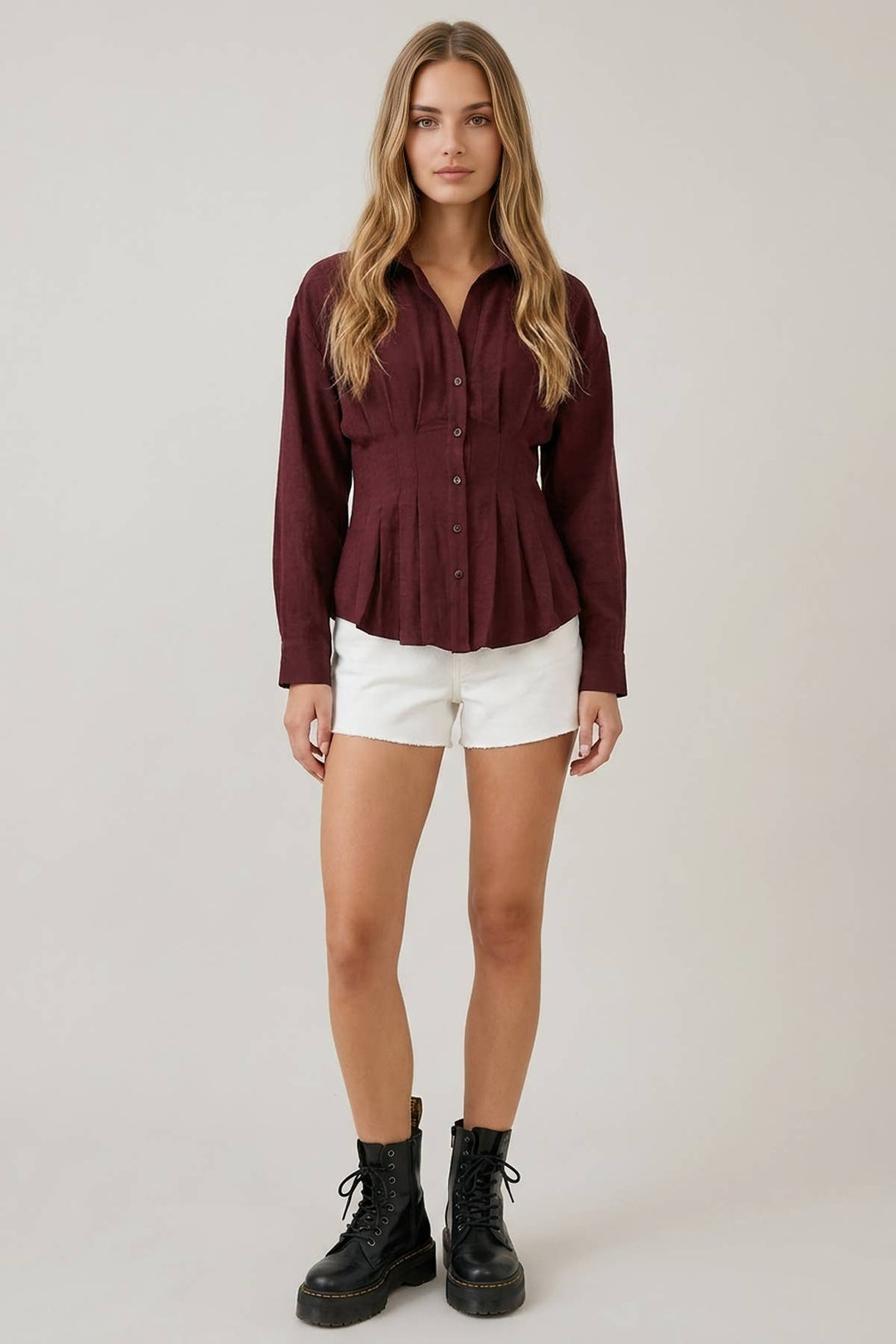 Pretty Pleats Please Button-Up