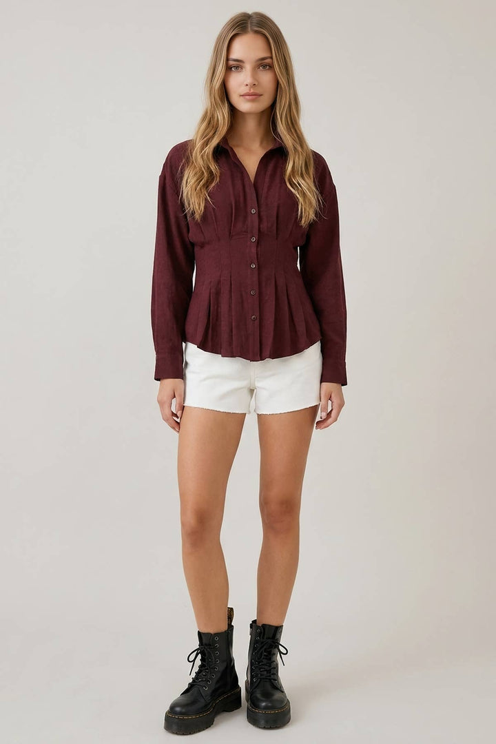 Pretty Pleats Please Button-Up