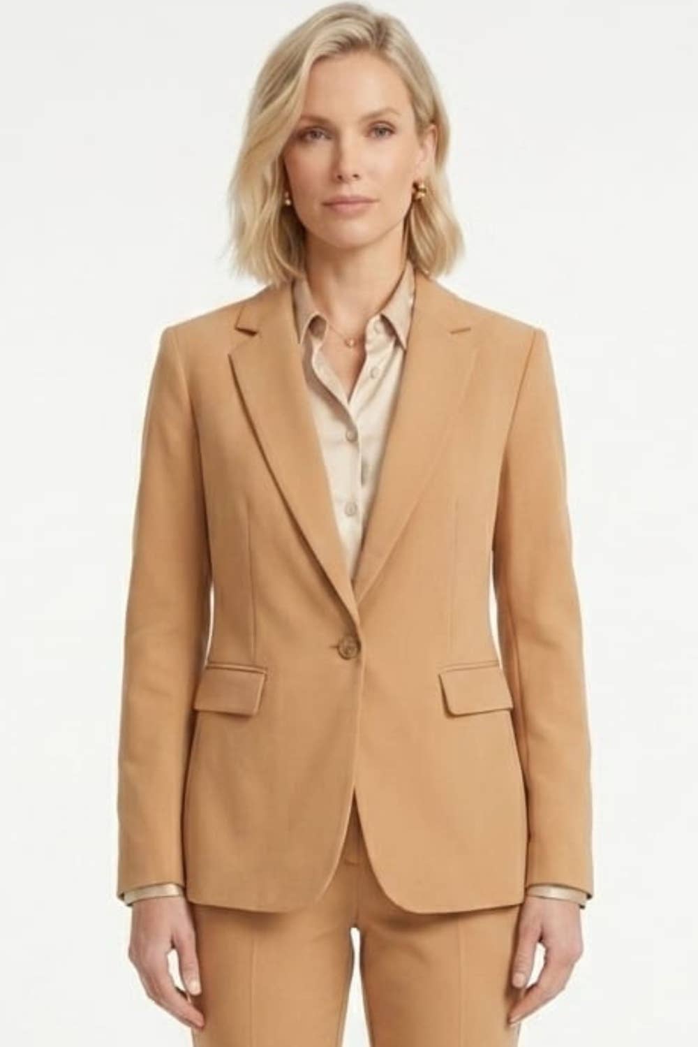 Zac & Rachel Notched Lapel Single Button Blazer - Tobacco Brown