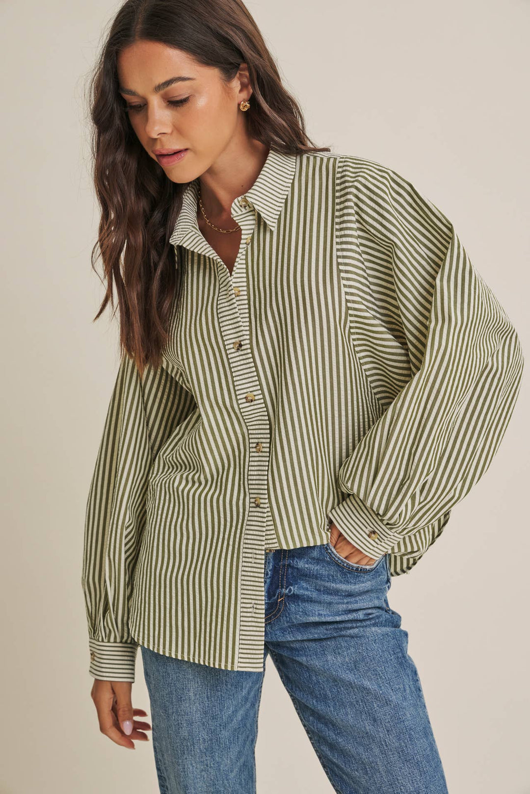 Between the Lines Button-Up - Brick Red