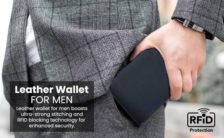 Men's Genuine Leather Wallet with Flap out ID and RFID Technology - 3 colors