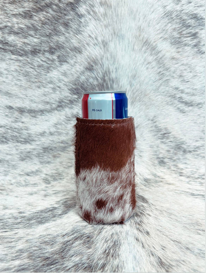 Skinny Can cowhide Koozies