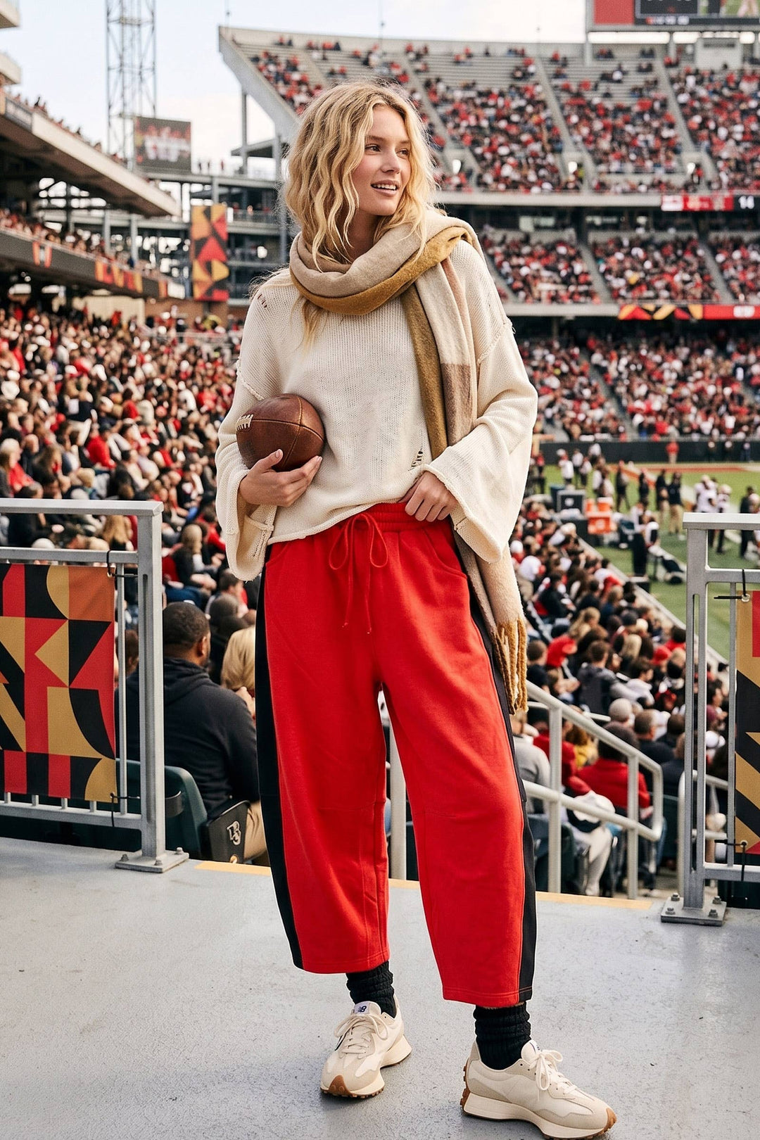 Scuba Side Panel Gameday Relaxed Barrel Pant - Red/Black