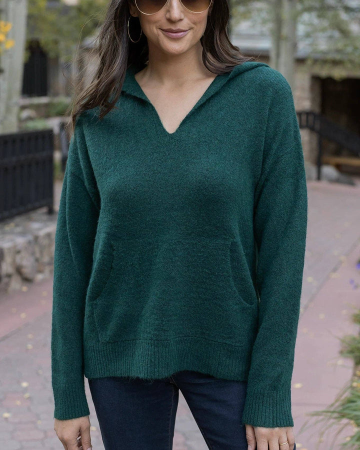 Grace and Lace So Soft Knit Sweater Hoodie in Deep Green