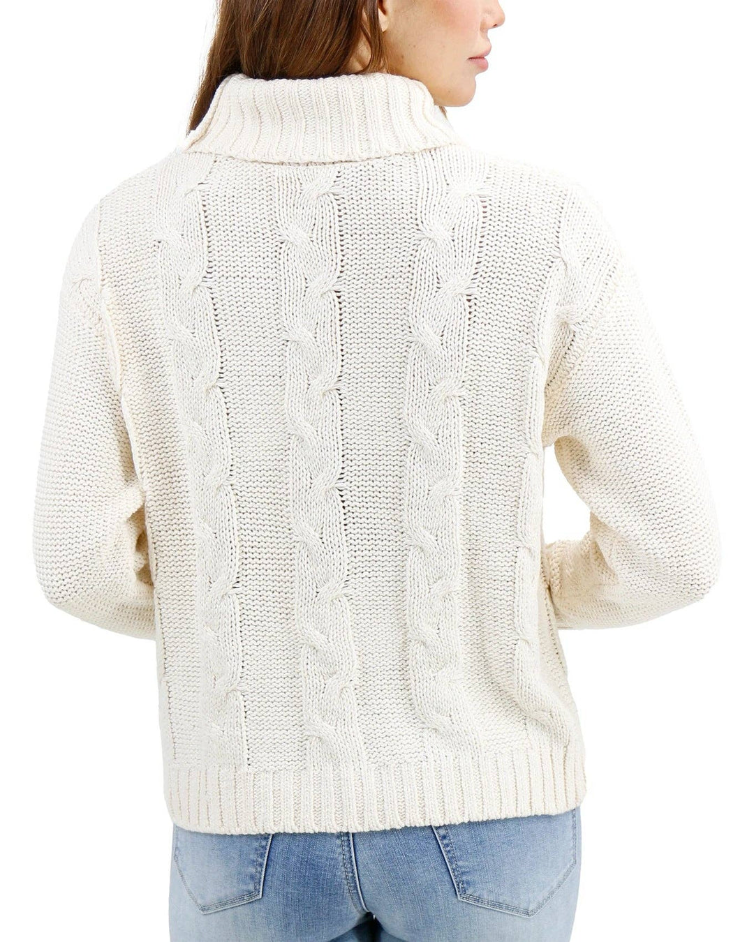 High Neck Cable Knit Sweater in Ivory