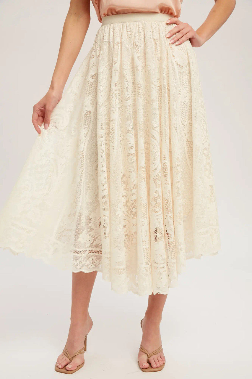 Lace Tulle Midi Skirt