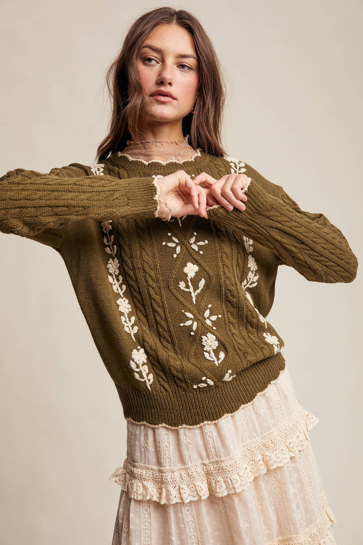 Autumn Garden Cable Knit Sweater in Terracotta