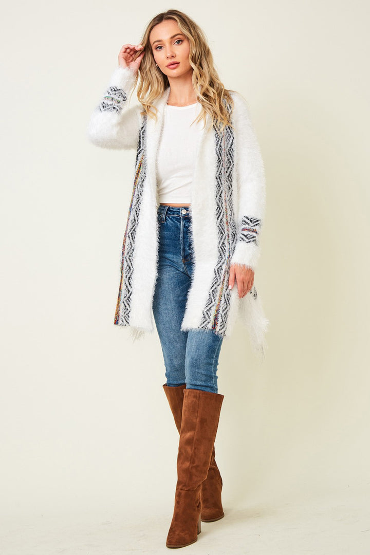 Aztec Print Long Sleeve Cardigan In Ivory