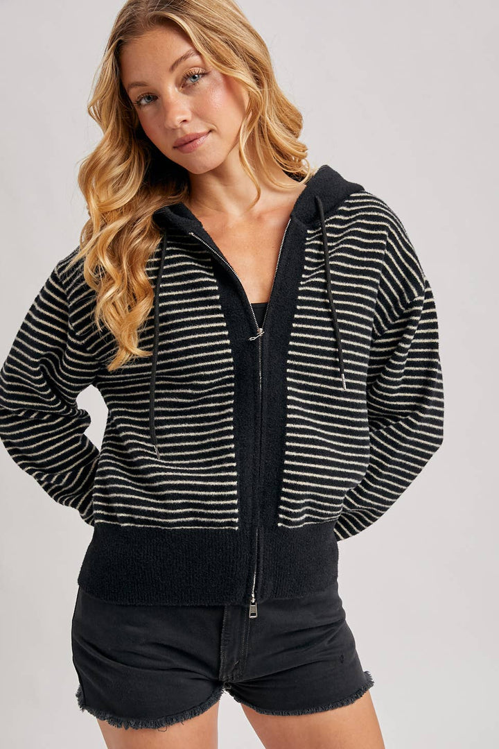 Weekend Favorite Striped Zip Hoodie Jacket