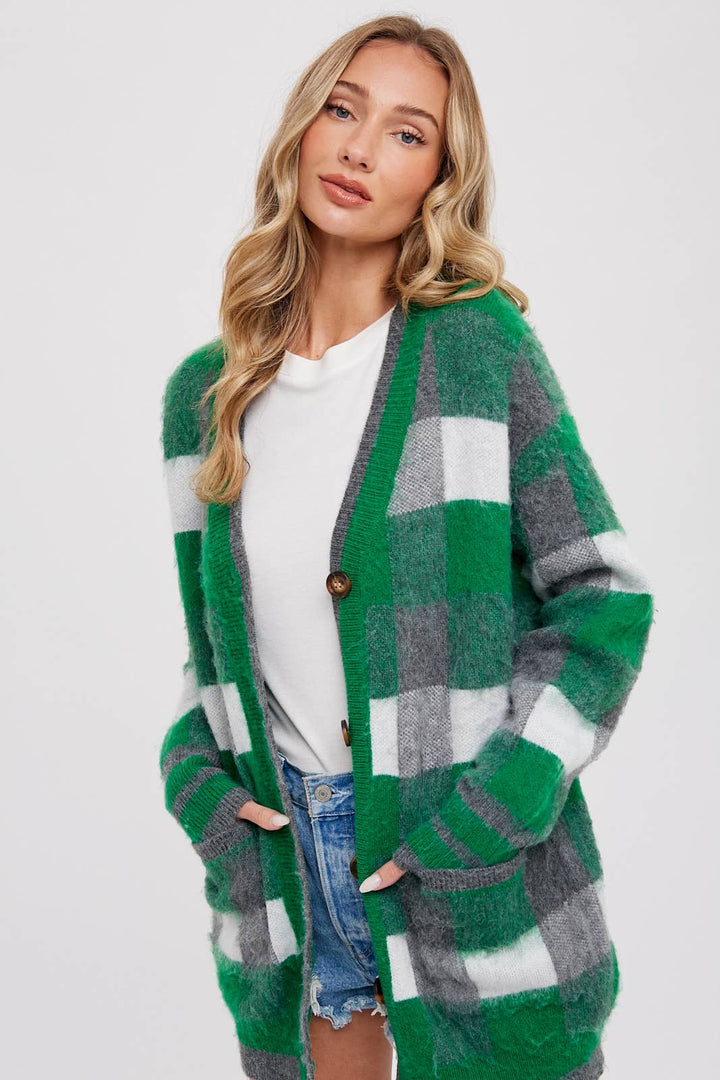 TARTAN PLAID CARDIGAN - Green