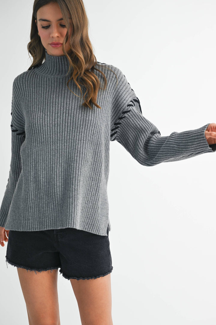 Georgina Sweater - Gray with Black Stitch