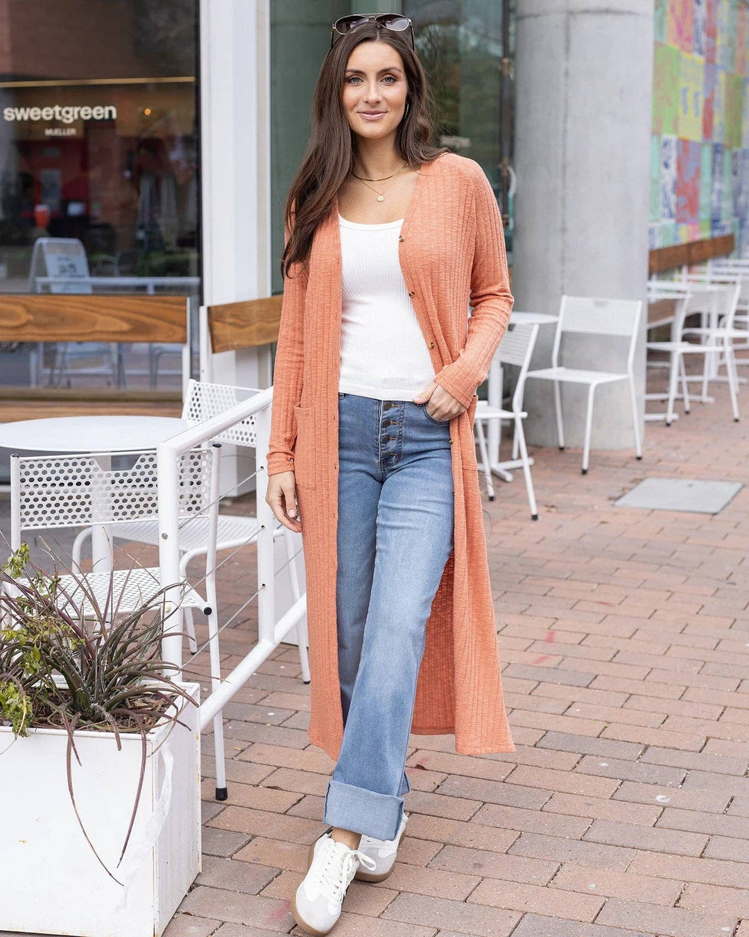 Ribbed Long Duster Cardigan in Sunset