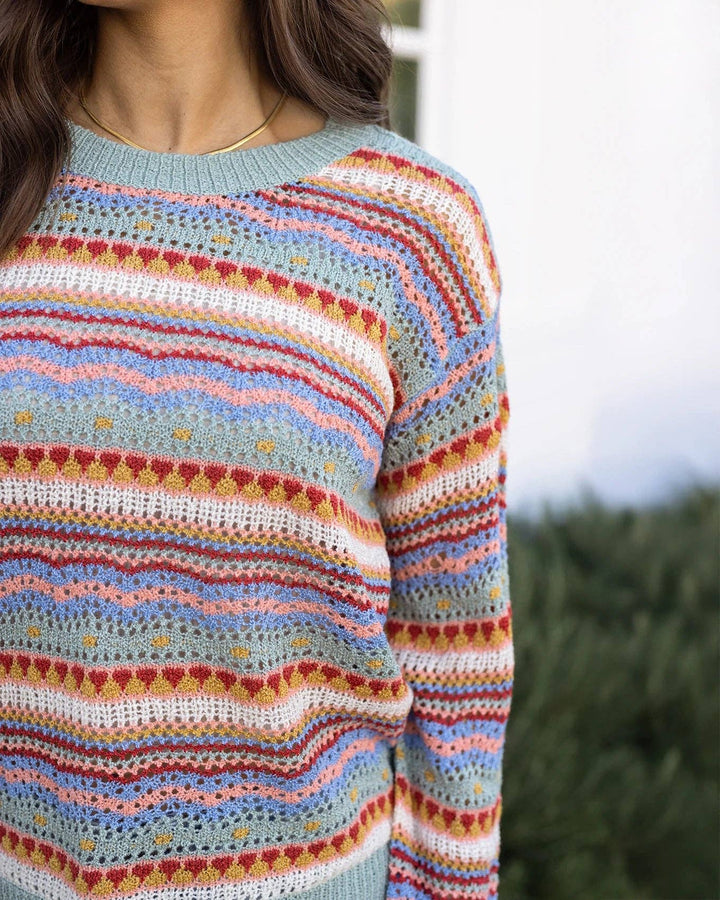 Pointelle Striped Sweater in Multi Earthtone