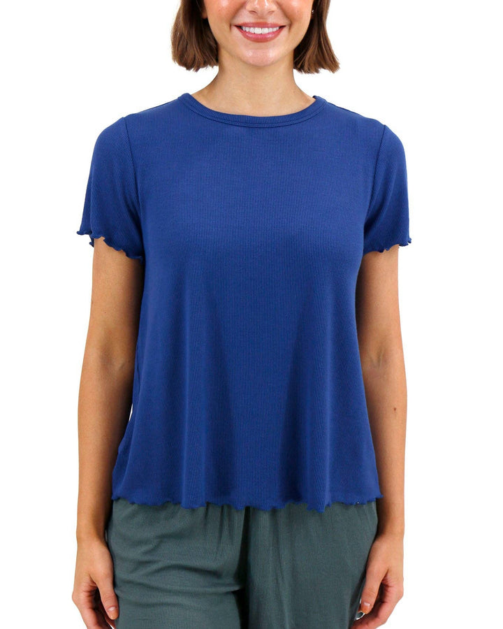 Essential Ribbed Relaxed Fit Tee in Classic Blue