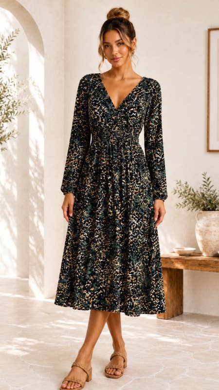Midnight Meadow Floral Midi Dress