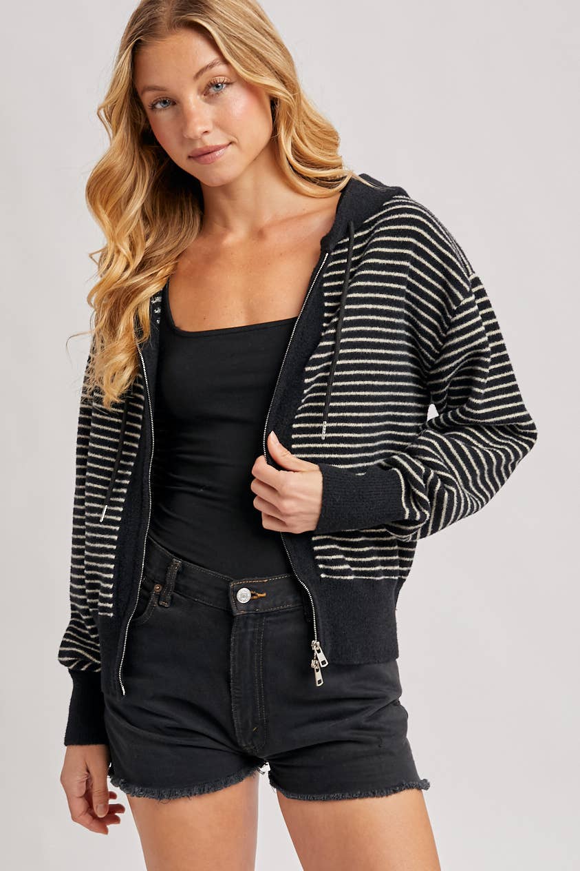 Weekend Favorite Striped Zip Hoodie Jacket