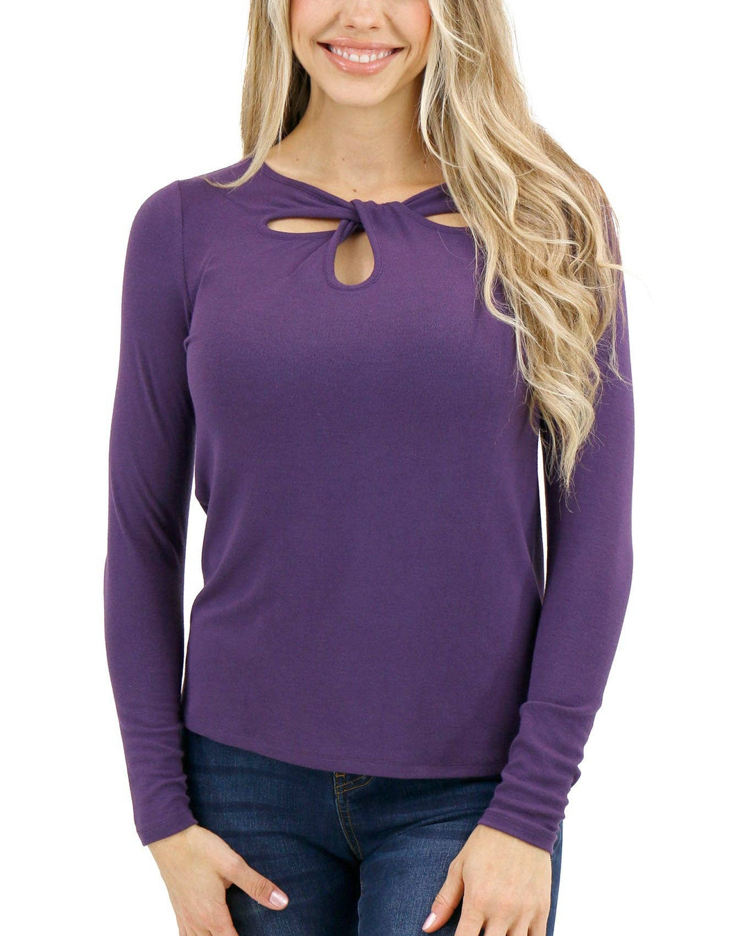 Grace and Lace Long Sleeve Twist Front Top in Mystic Purple