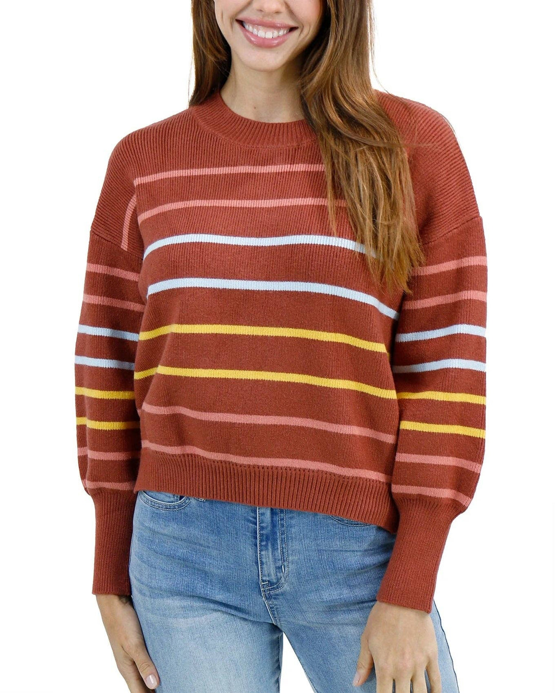 Crew Neck Striped Sweater in Terracotta Stripe