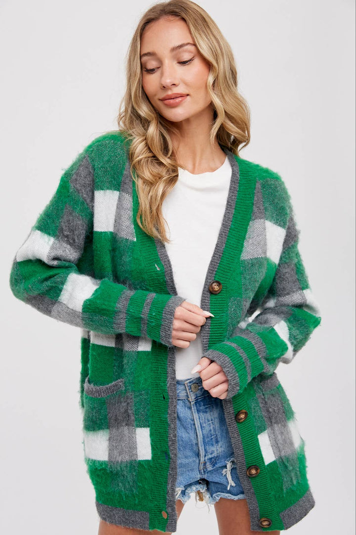 TARTAN PLAID CARDIGAN - Green