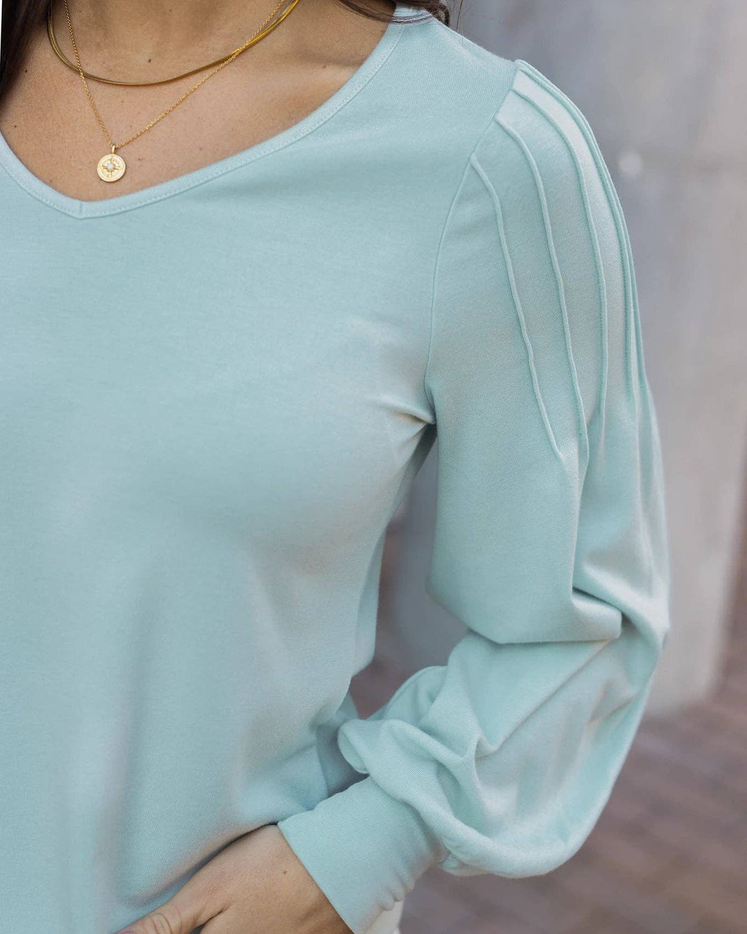 Pleated Sleeve Top in Light Mint