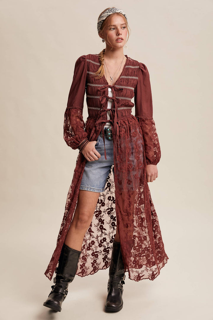 Prairie Romance Lace-Up Maxi Duster