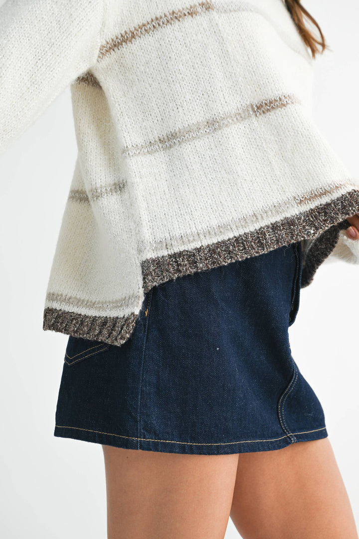Mona Knit Stripe Pullover Sweater - White/Oat
