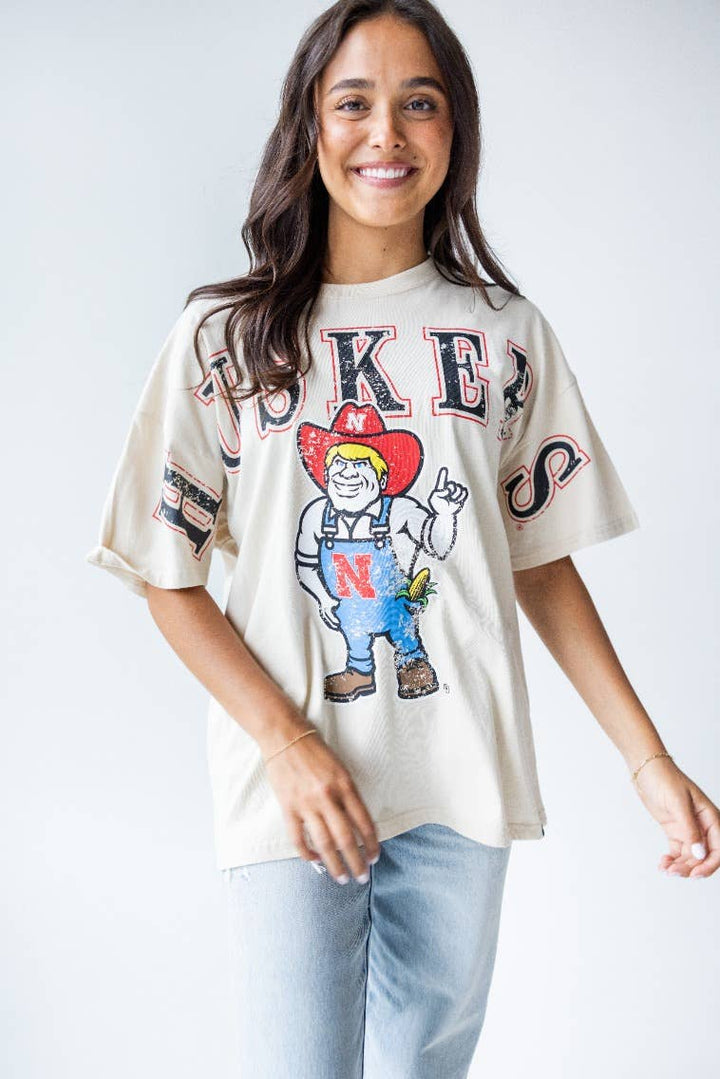 Nebraska Southern Split Oversized Band Tee - Washed Black