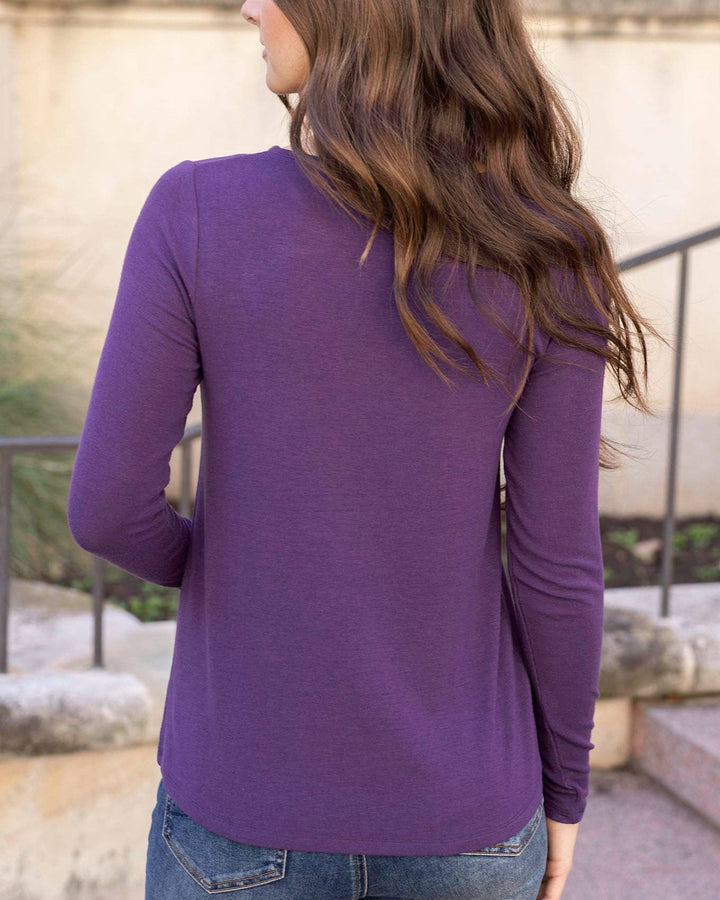 Grace and Lace Long Sleeve Twist Front Top in Mystic Purple