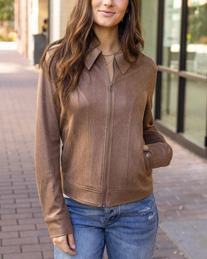 Lightweight Faux Leather Jacket in Café