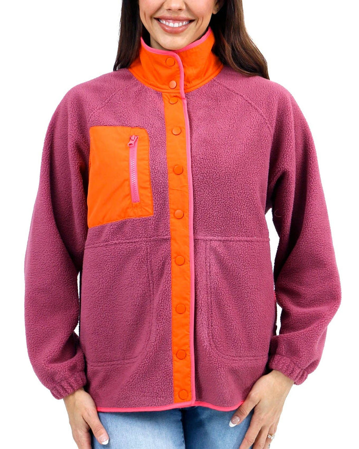 Colorblock Fleece Jacket in Berry-Orange