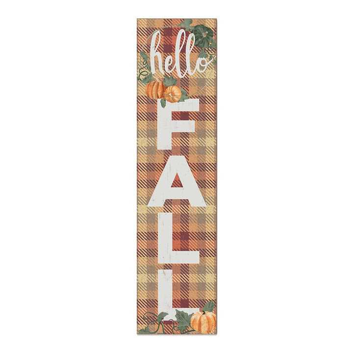 11x46 Hello Fall Plaid Leaner Sign Fall Decor