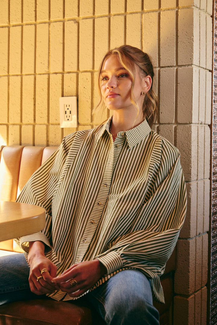 Between the Lines Button-Up - Brick Red