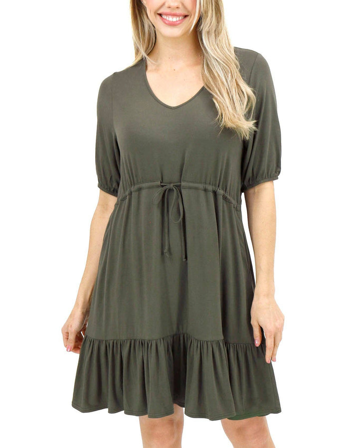 Grace and Lace Modal Waist Tie Dress in Olive