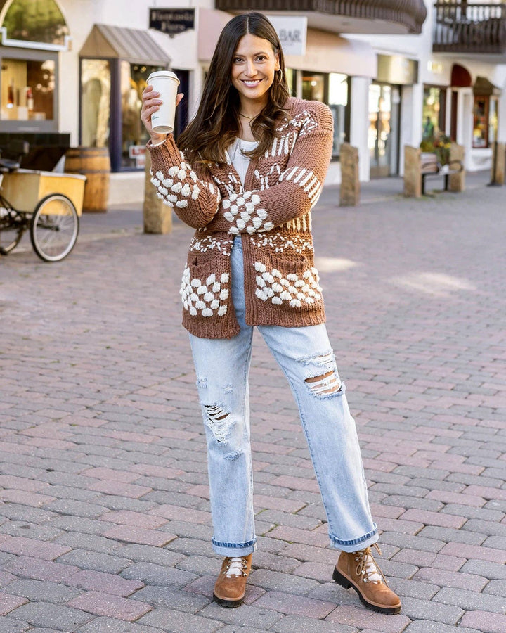 Bobble Knit Chunky Cardigan in Gingersnap