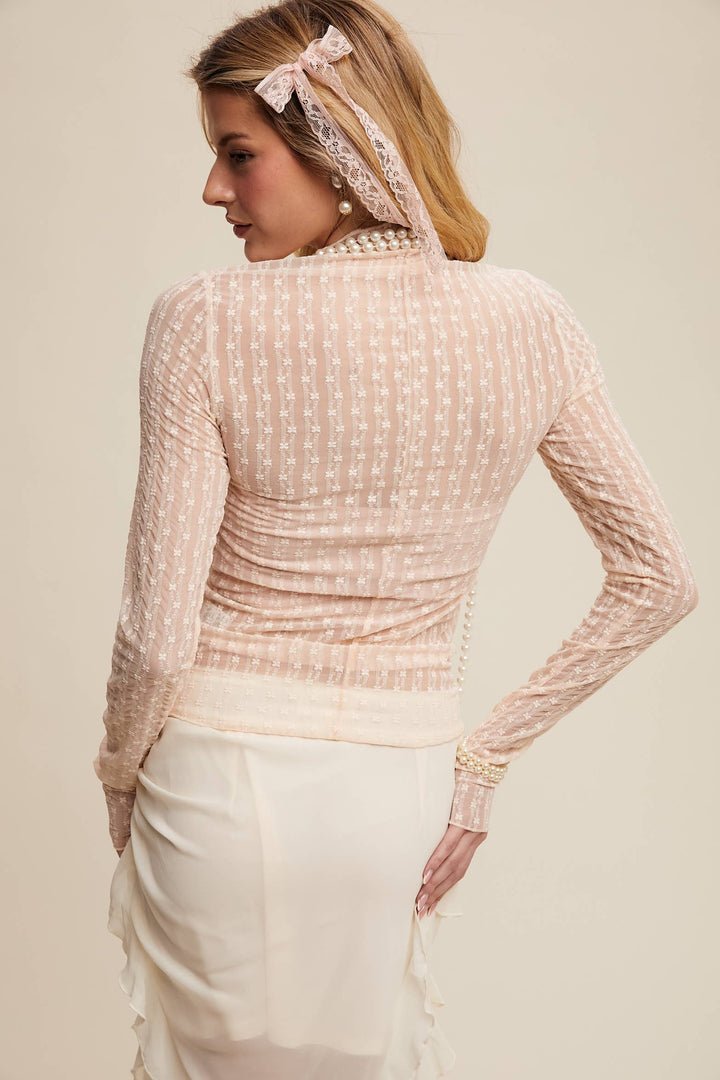 Semi Sheer Textured Lace Layering Top - Light Blush
