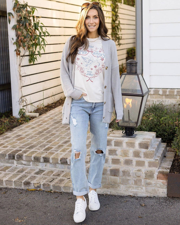 Oversized Comfy Knit Cardigan in Light Grey