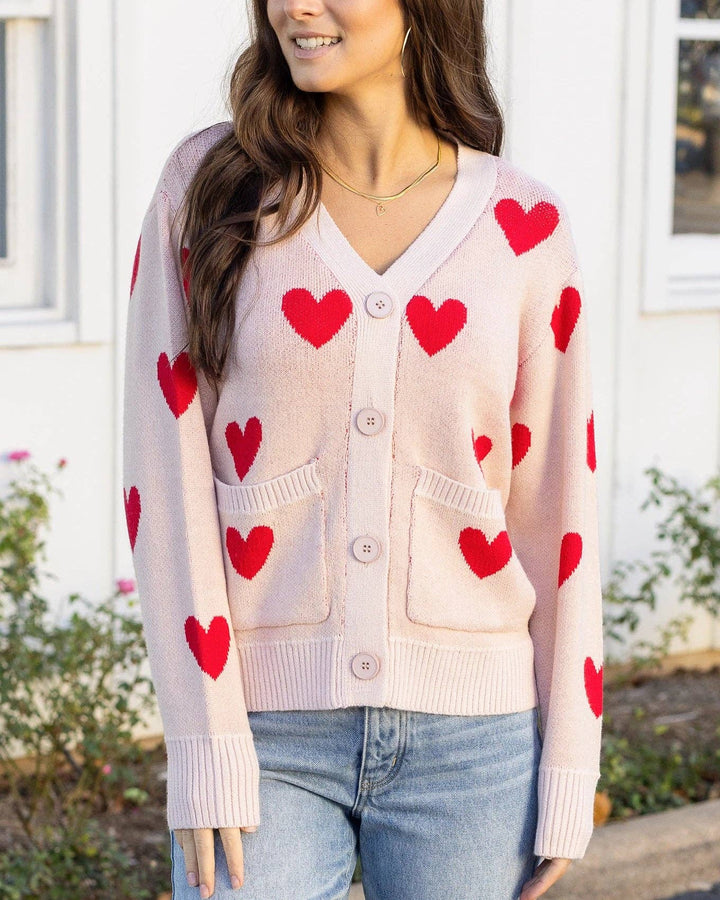 Knit Heart Cardigan in Cream