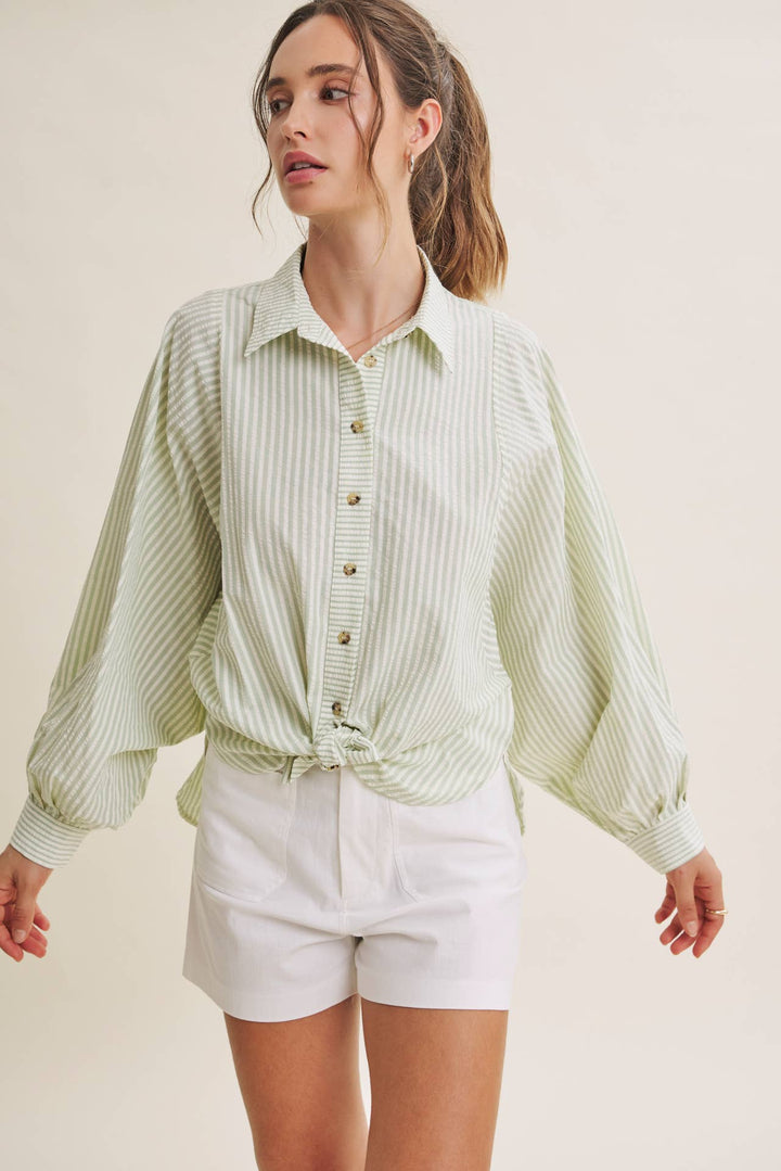 Between the Lines Button-Up - Brick Red