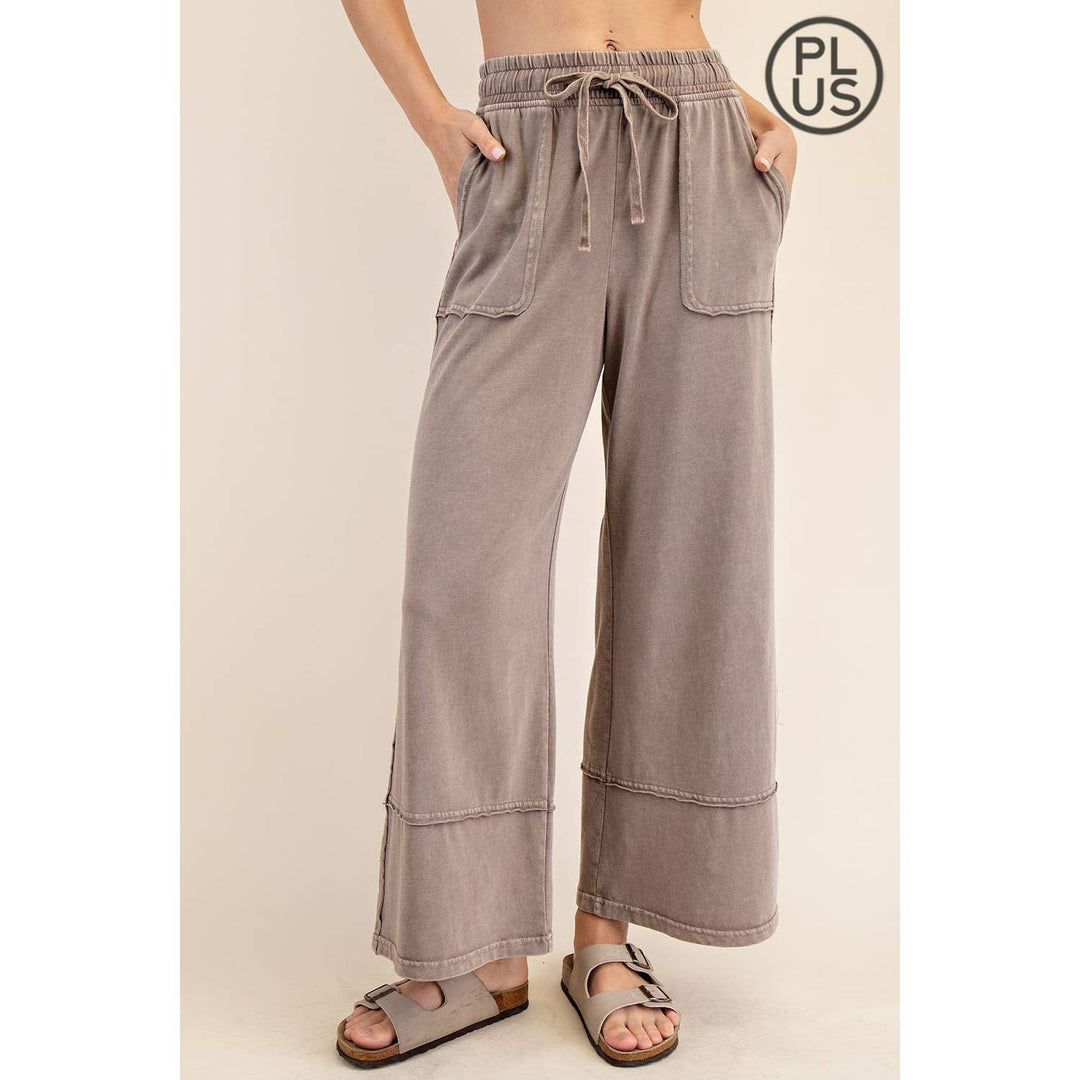 RAE MODE PLUS SIZE MINERAL WASHED WIDE LEG PANT - Dusty Blue