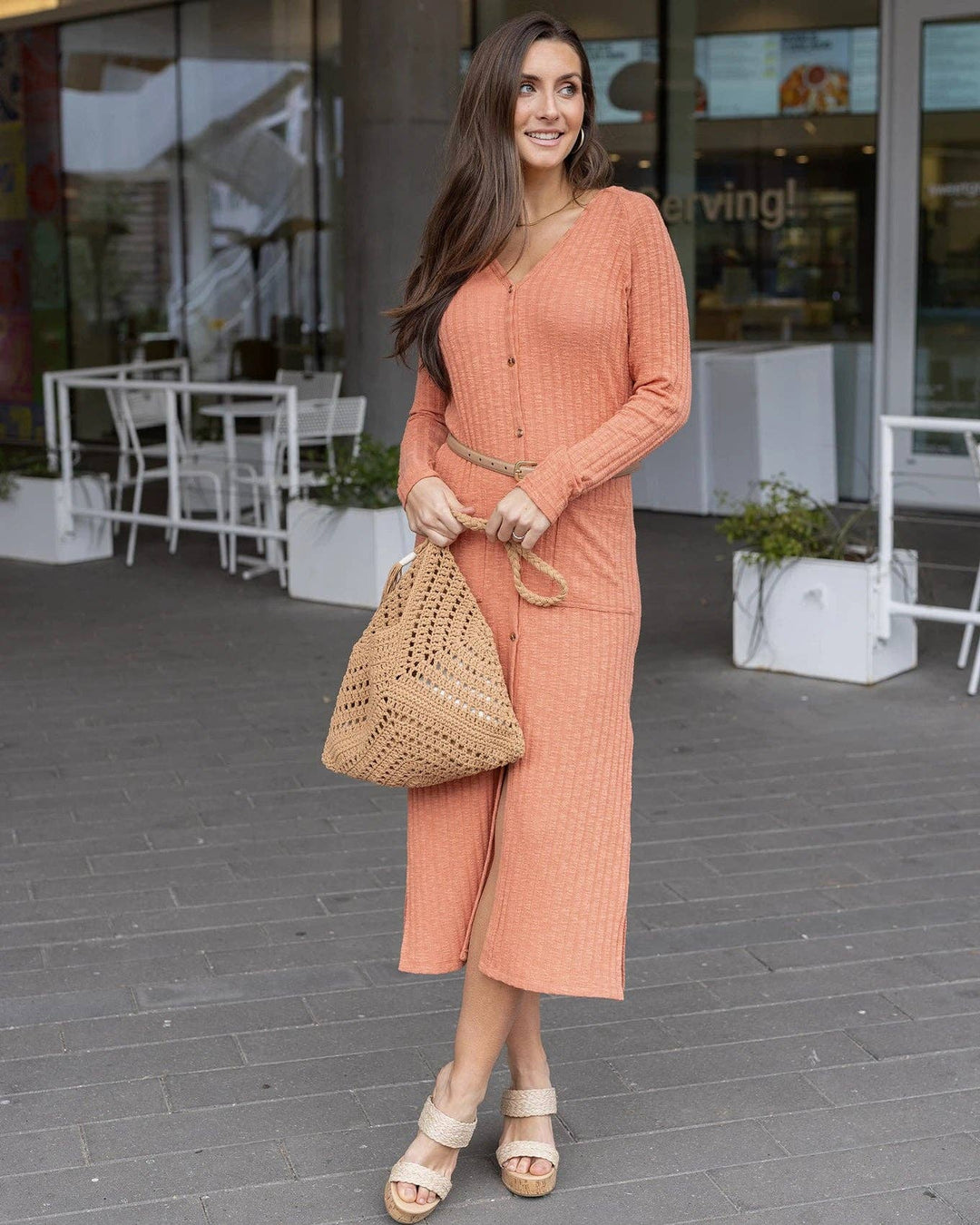 Ribbed Long Duster Cardigan in Sunset