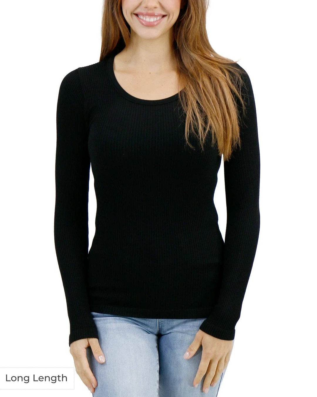 Grace and Lace Long Length Scoop Neck Long Sleeve Brami in Black