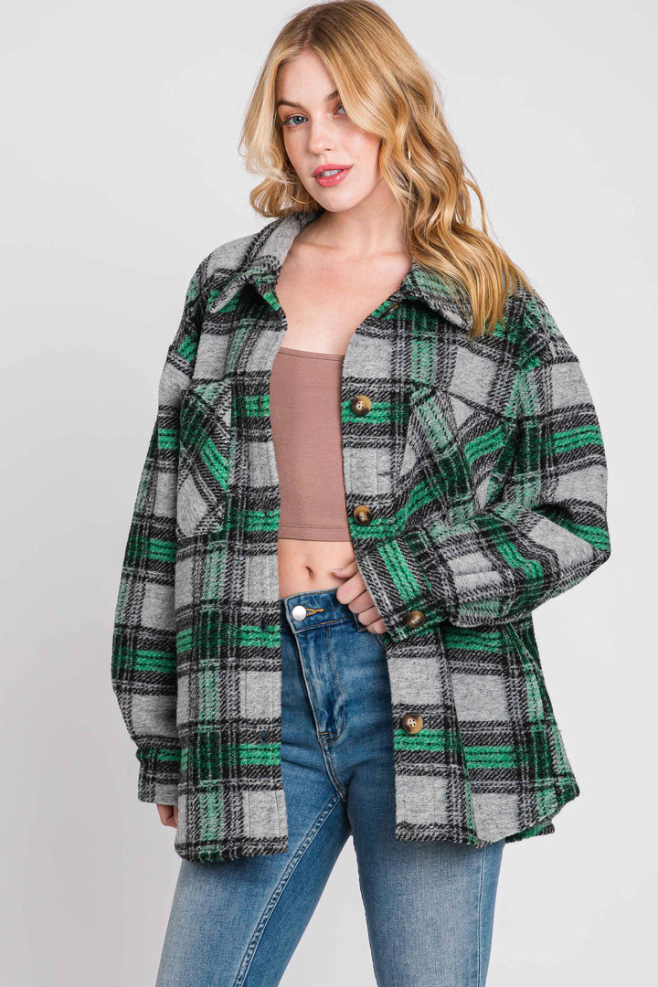 Soft Cozy Plaid Jacket - Green