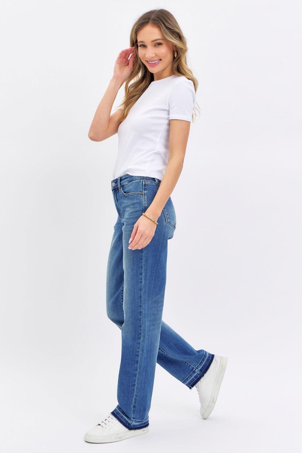 Judy Blue Mid Rise Release Hem Dad Denim Jeans