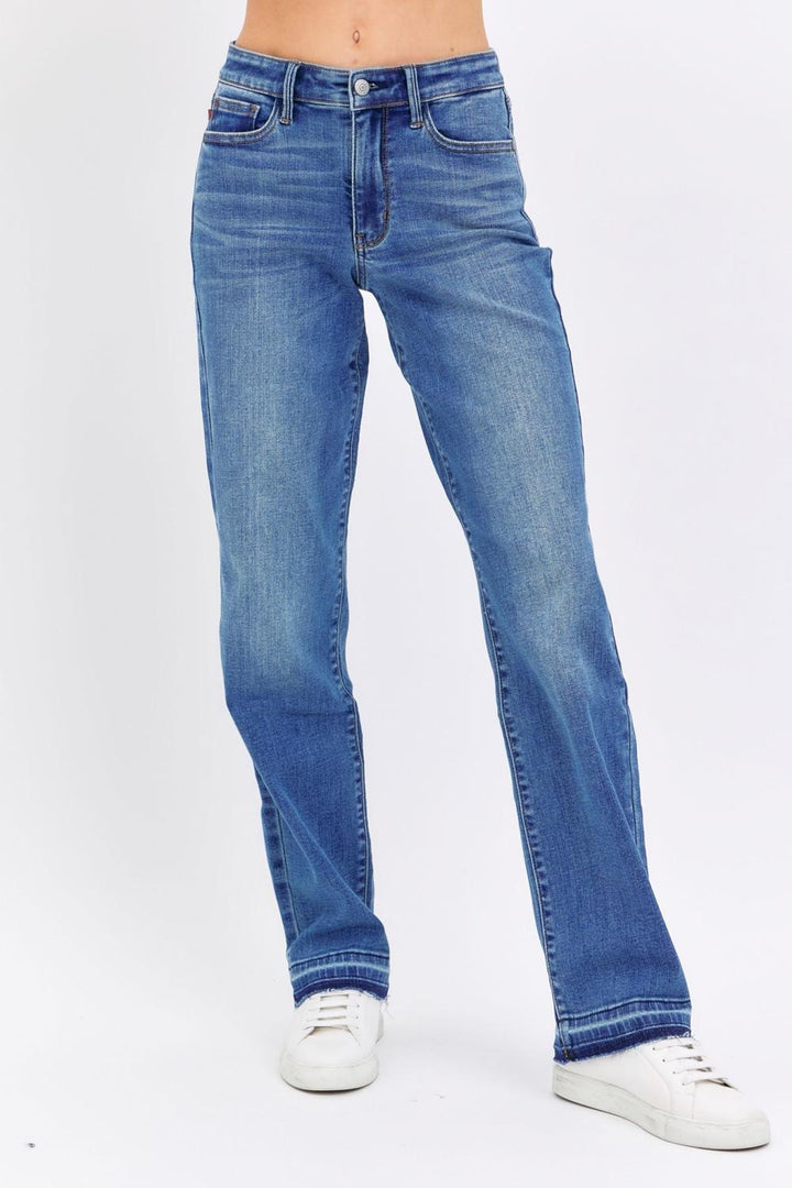 Judy Blue Mid Rise Release Hem Dad Denim Jeans