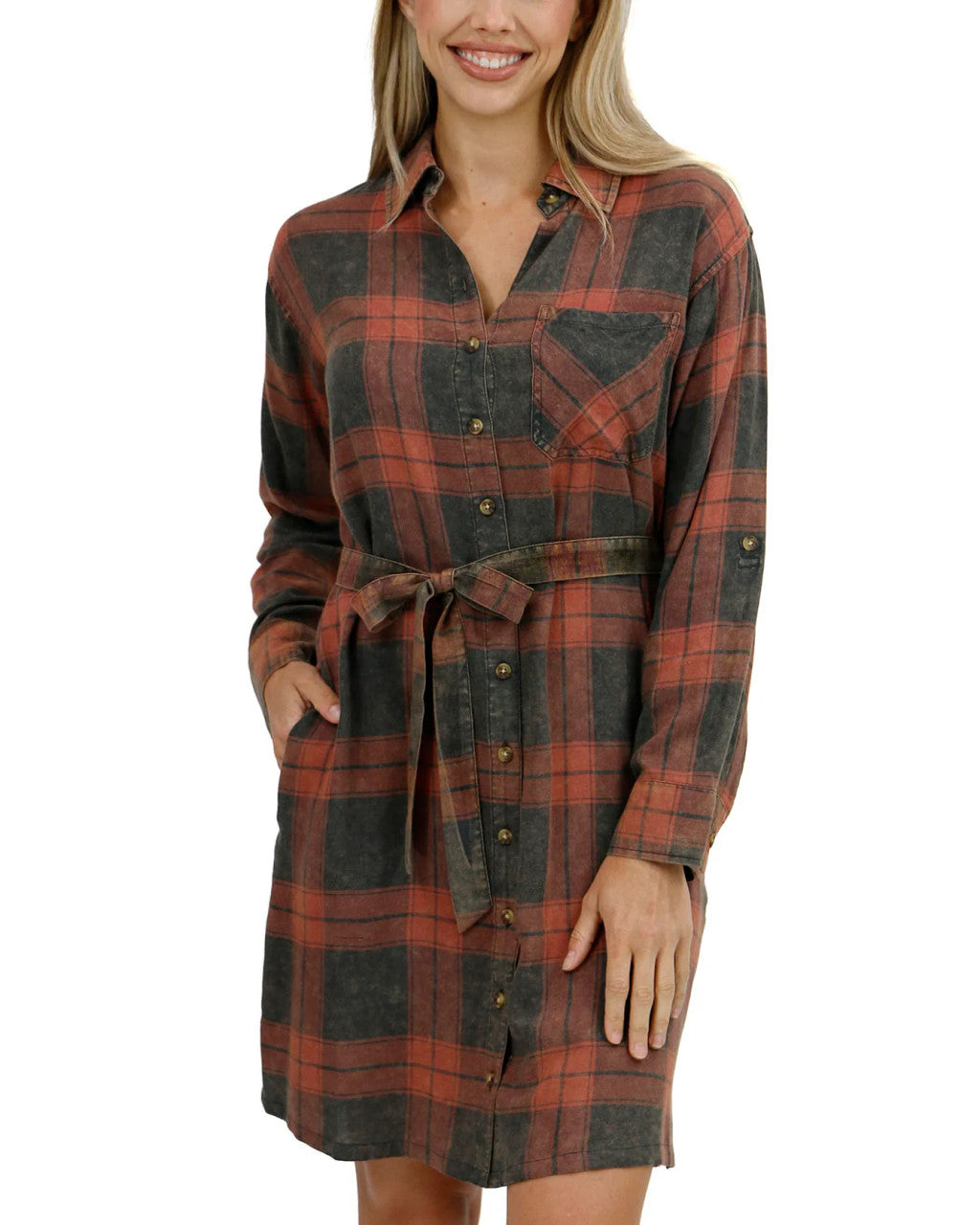 Grace and Lace- Aspen Plaid Shirt Dress