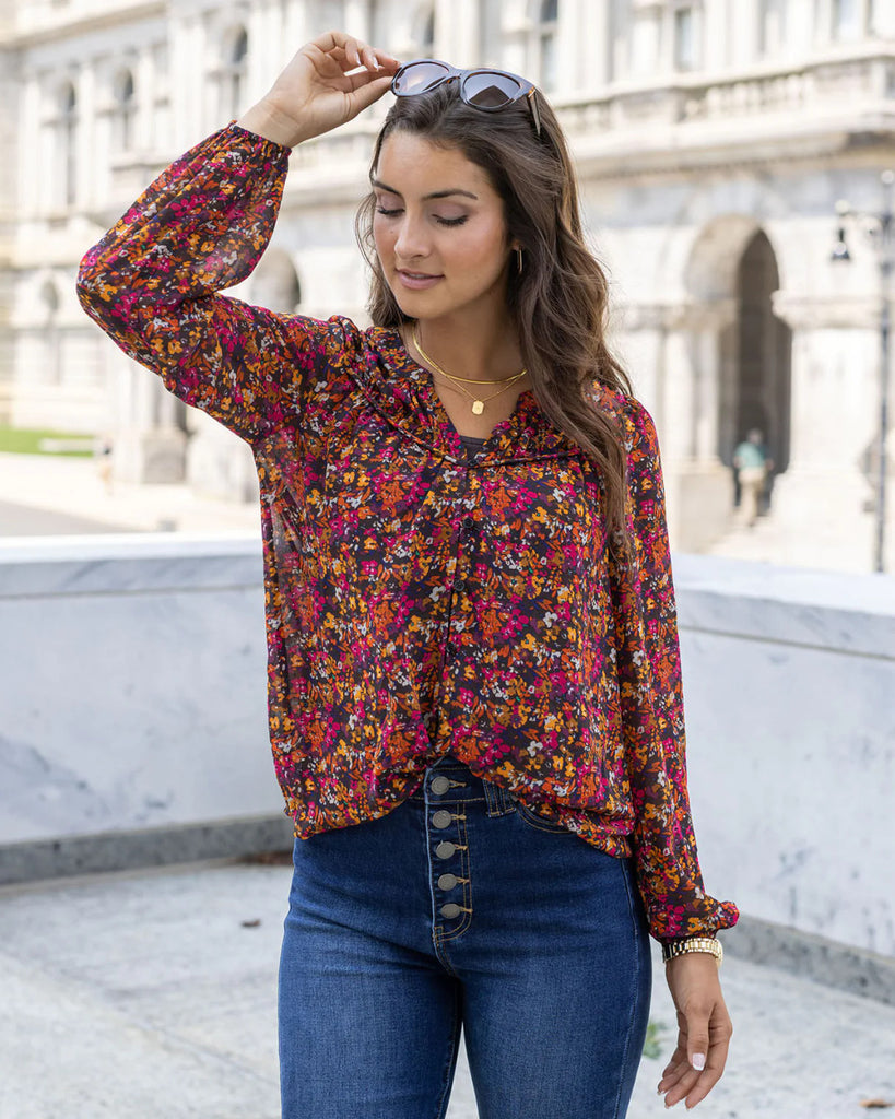Grace and Lace- Autumn Eve Chiffon Top - Sunset Floral – Sublime